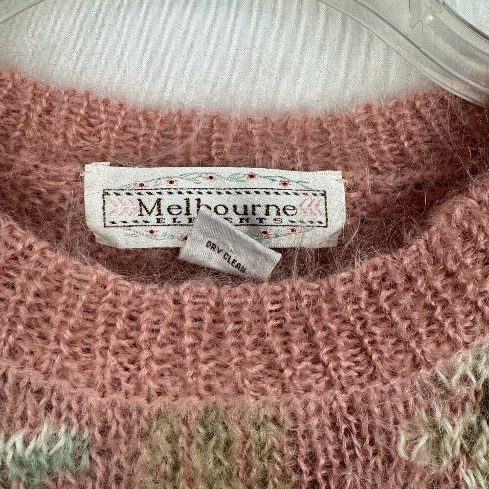 VTG Melbourne Elements Pink Floral Fuzzy Knit‎ Mohair Wool Sweater Women's Large - Picture 8 of 8